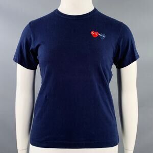 COMME des GARCONS PLAY Size L Navy Red Jersey Applique T-Shirt